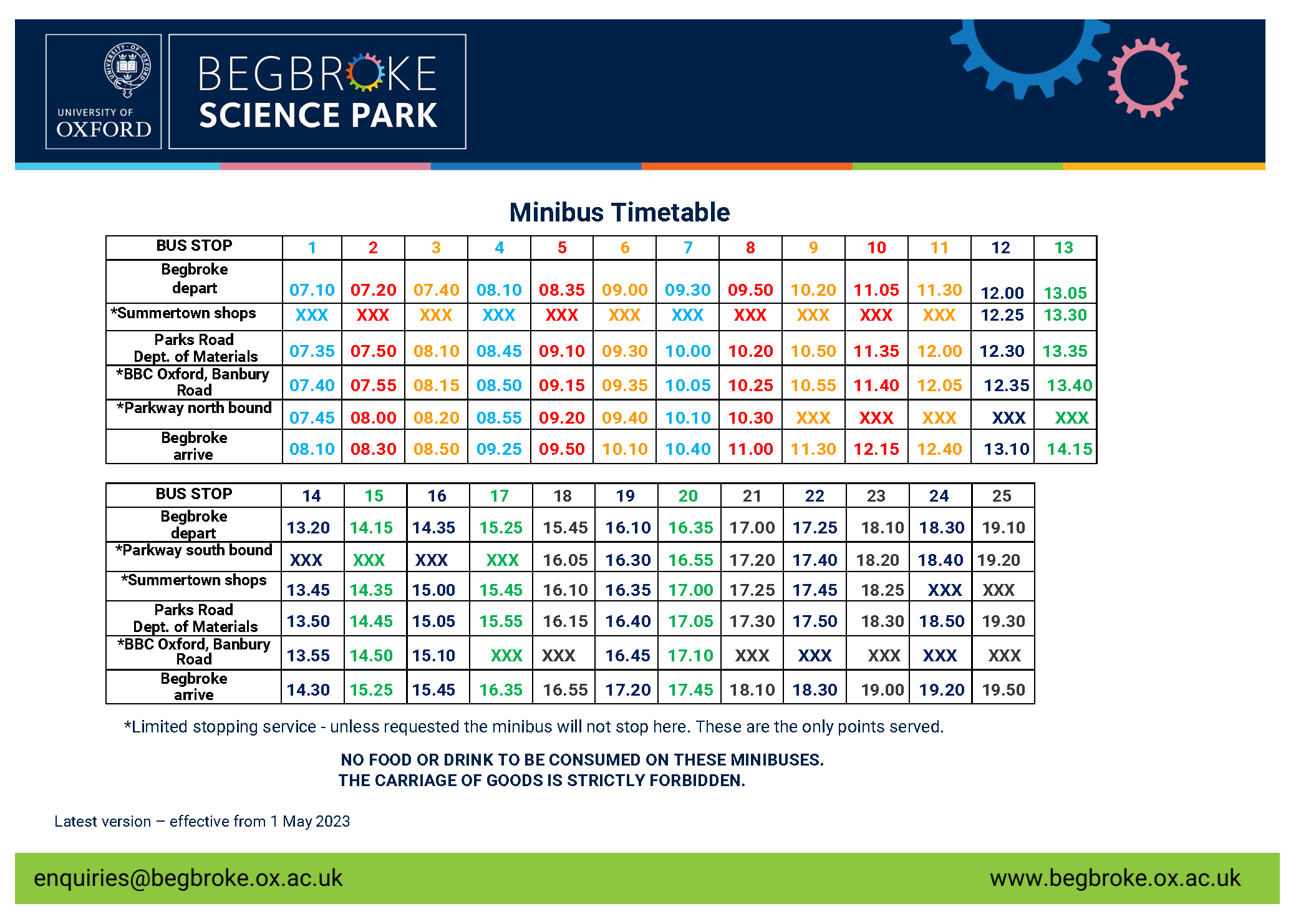 Minibus Timetable